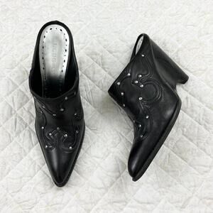 BCBGirls Black Western Wedge Mules Pointed Toe Leather